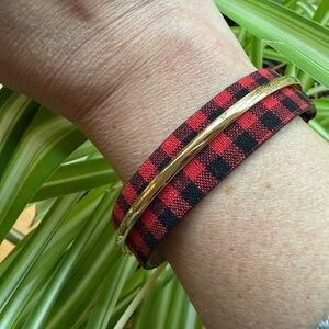 Story by DaVinci Black Red Gingham Check Bracelet with Gold Metal Detail NEW